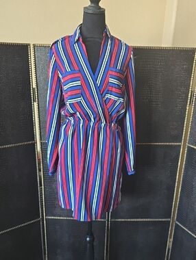 Express Striped Wrap Dress in Blue and Red